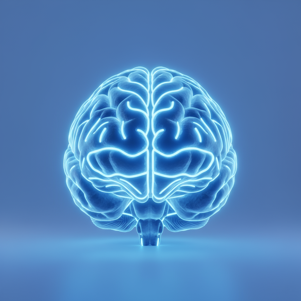 Blue glowing brain white bkg