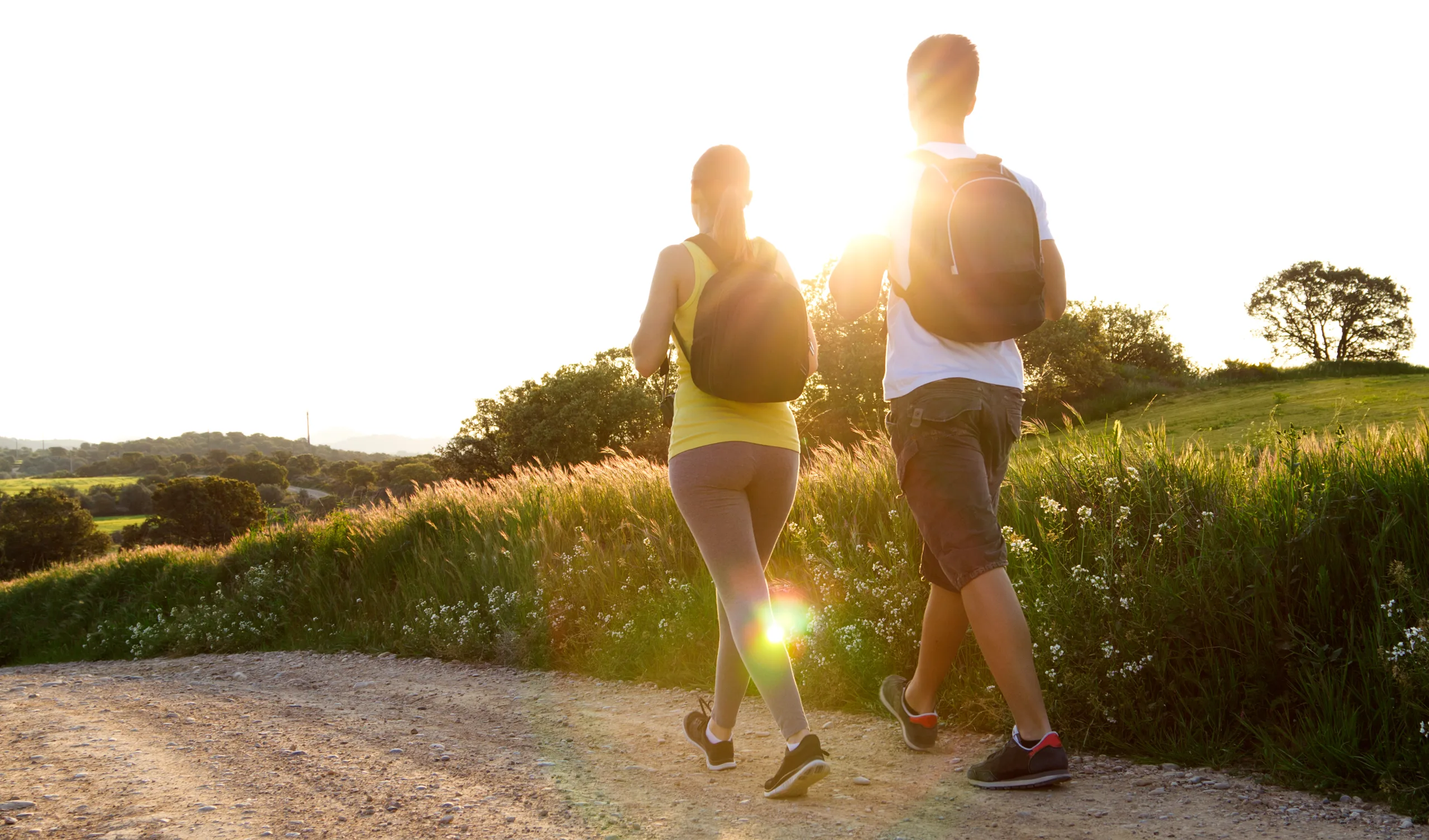 Happy walkers walking in the spring season